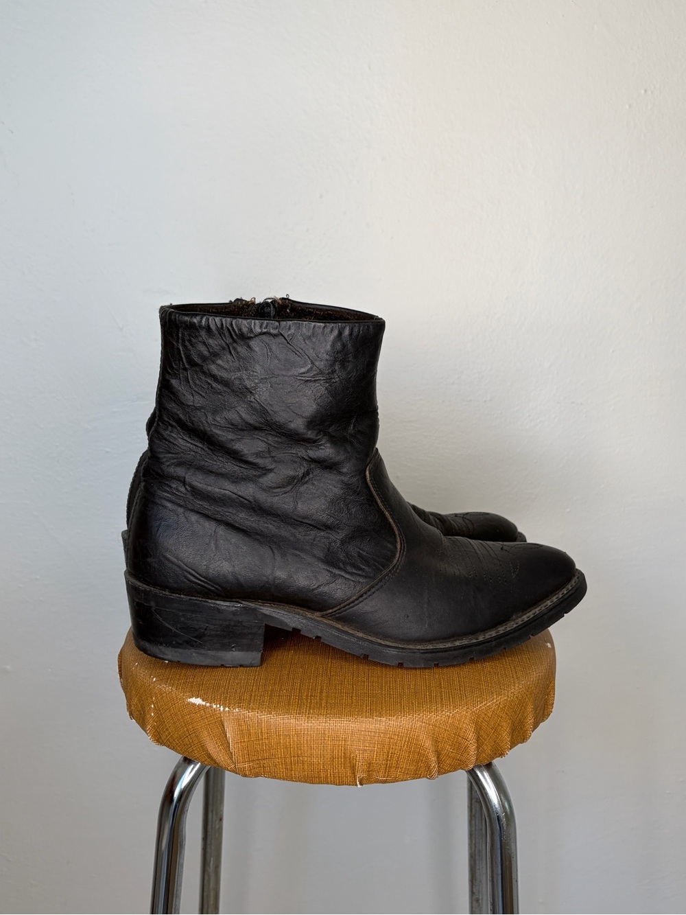 Double-H Aero Glide Men's Black Leather Zip Western Ankle Boots Vintage